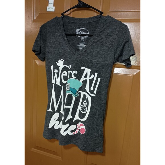 Disney Tops - Disney Alice in Wonderland X-Small XS Black “We're All Mad Here” V-neck T-shirt